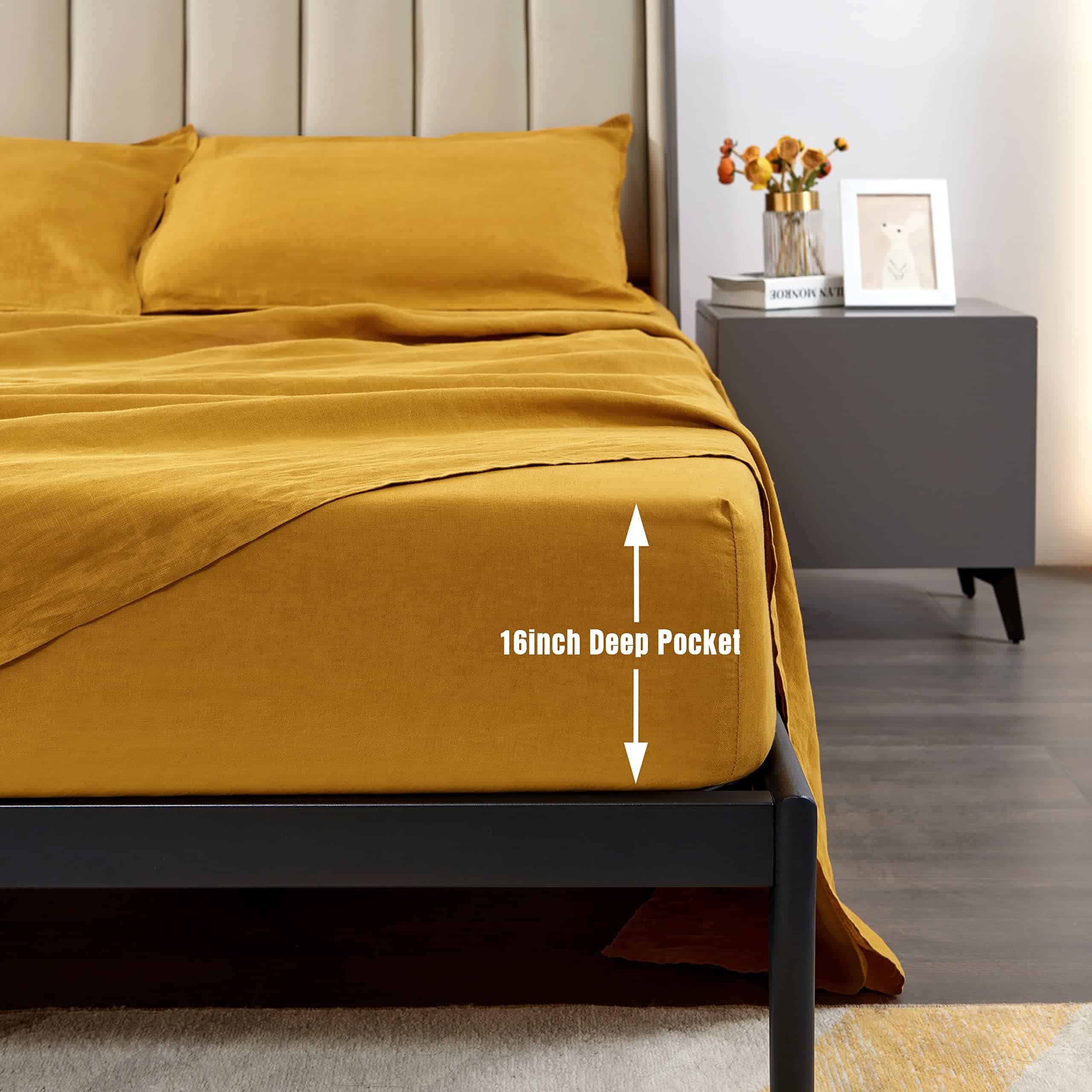 S VICTORY SYMBOL Sábana Ajustable de Lino -Amarillo Jengibre - Imagen 4