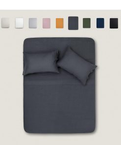 Juego de sábanas de lino puro TOSMO, juego de -Azul Gris