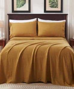 Juego de sábanas de lino puro TOSMO, 100% -Amarillo Butternu