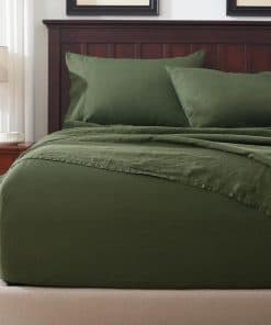 Juego de sábanas de lino puro TOSMO, 100% -Verde bosque