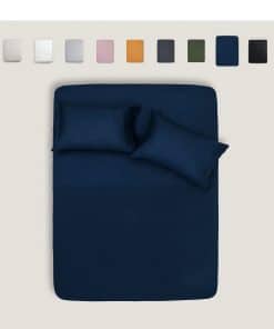 Juego de sábanas de lino puro TOSMO, juego de -Navy