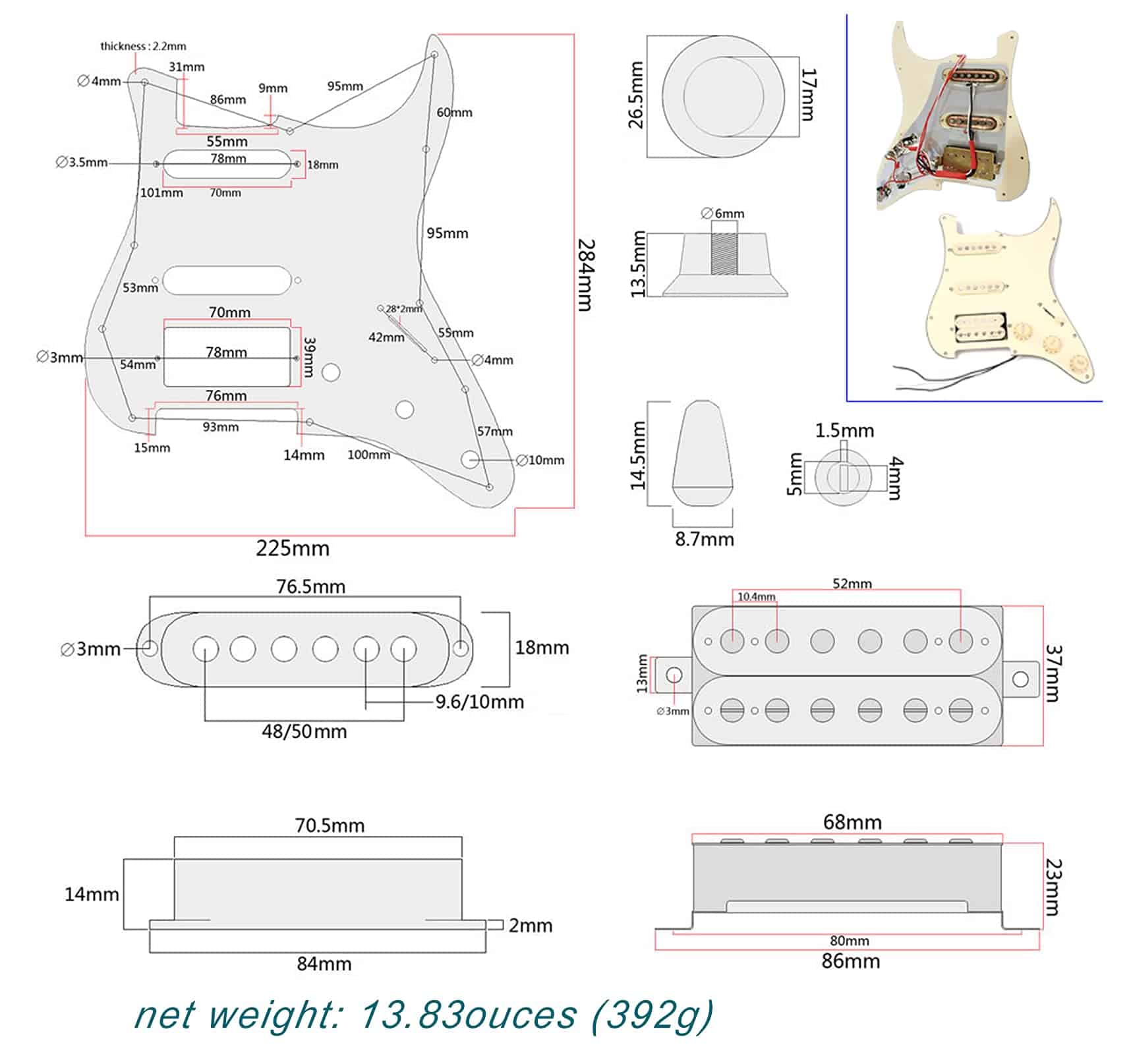 Pickguard de Guitarra Eléctrica LAMSAM Prewired con - Imagen 7