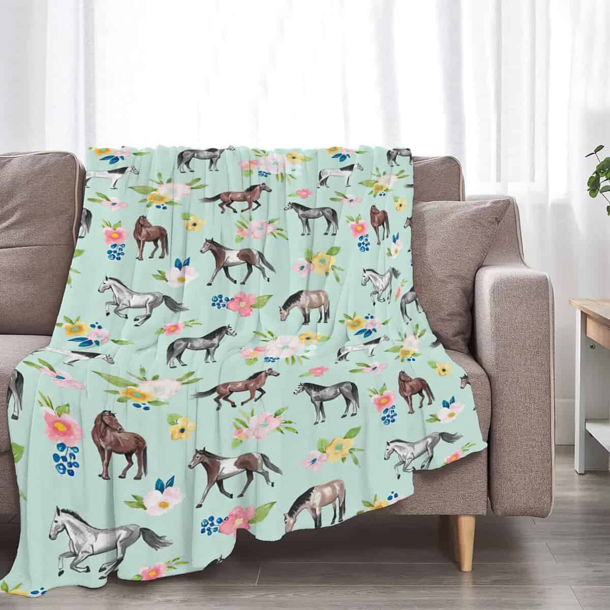 Manta de caballo súper suave y cálida con diseño floral - Imagen 4