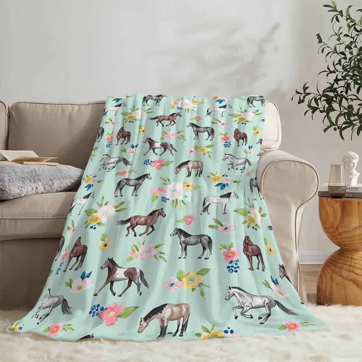 Manta de caballo súper suave y cálida con diseño floral - Imagen 3