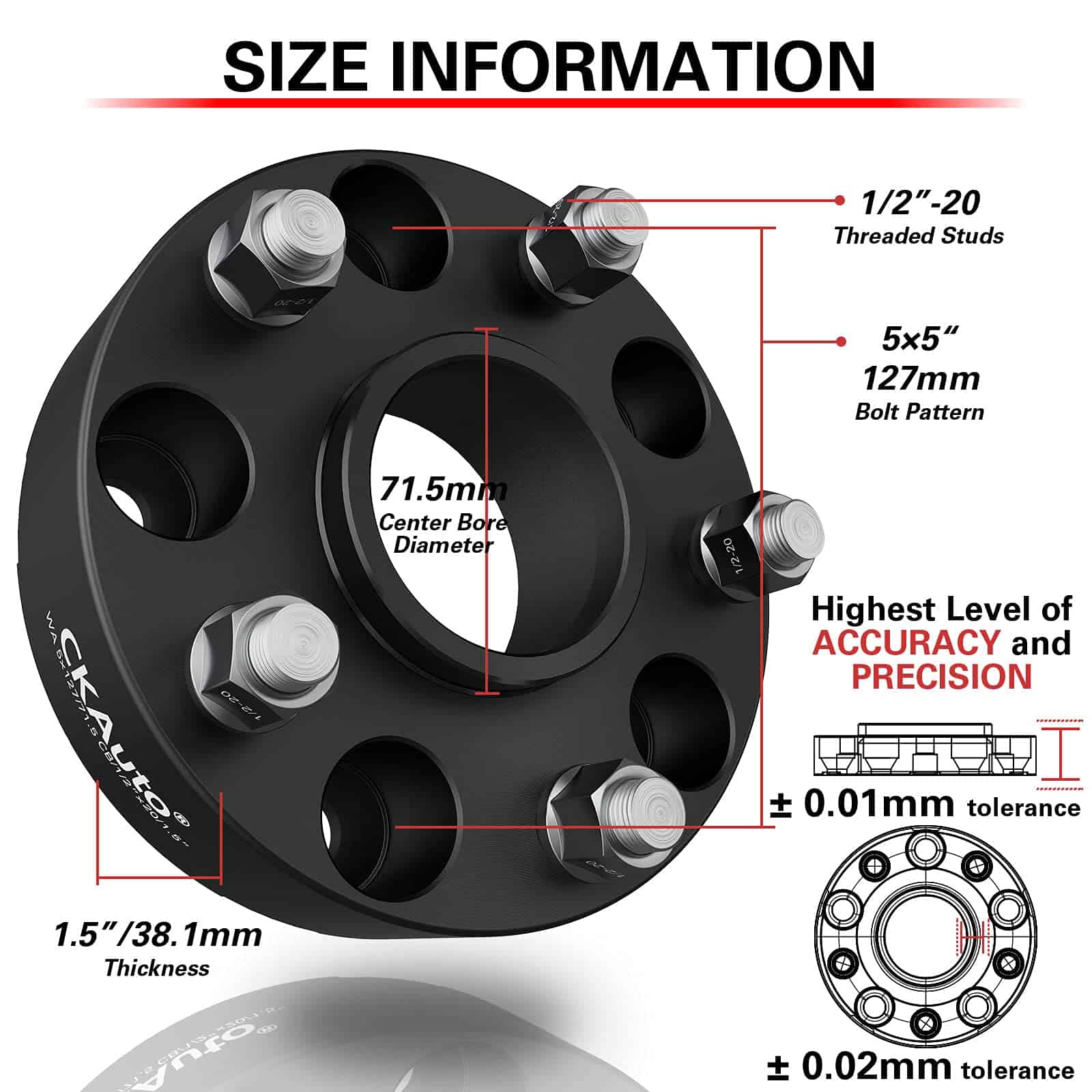 CKAuto 2 Pack 5x5 Separadores de Rueda centrados en el - Imagen 3