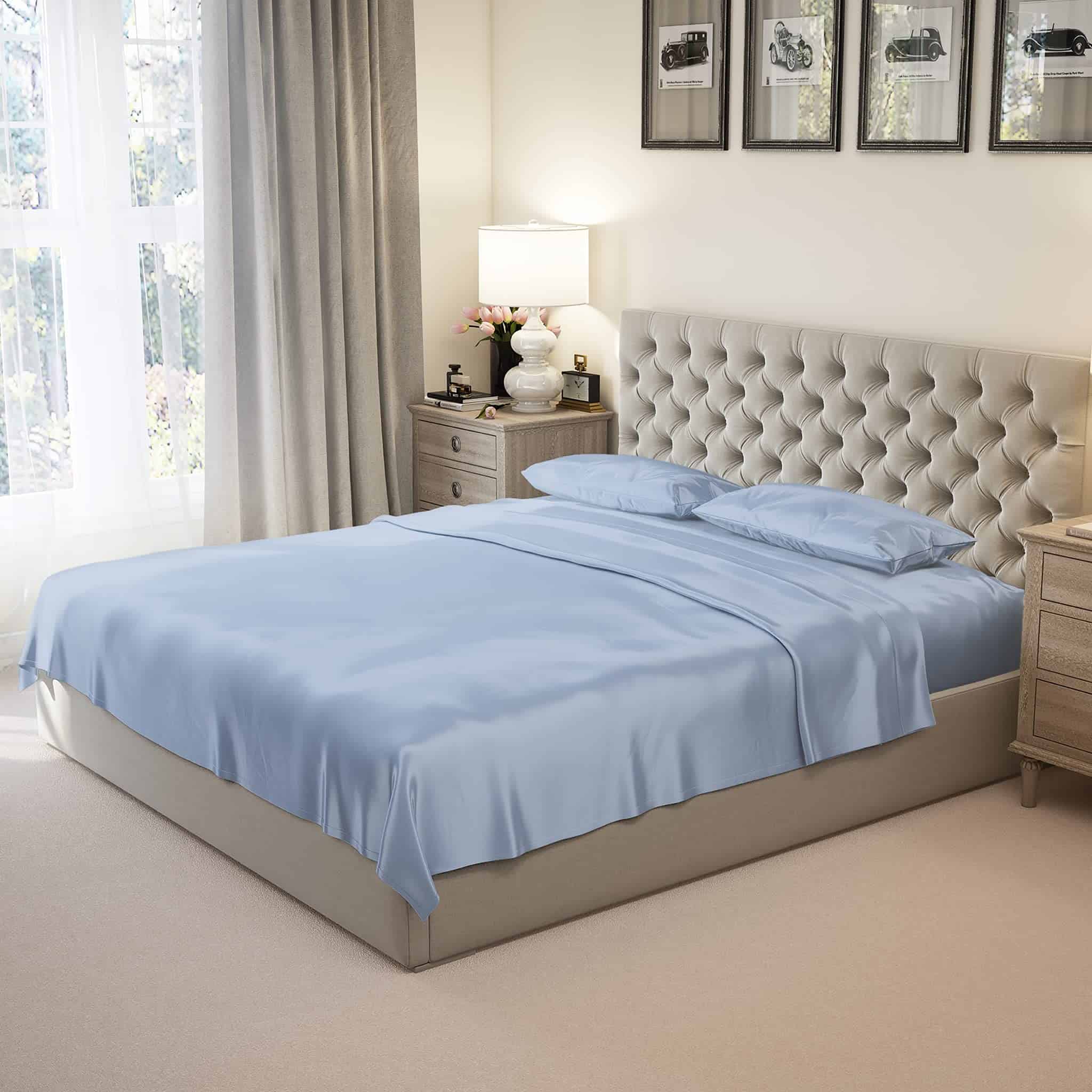 Juego de sábanas de seda 100% Mulberry Park - -Azul Acero