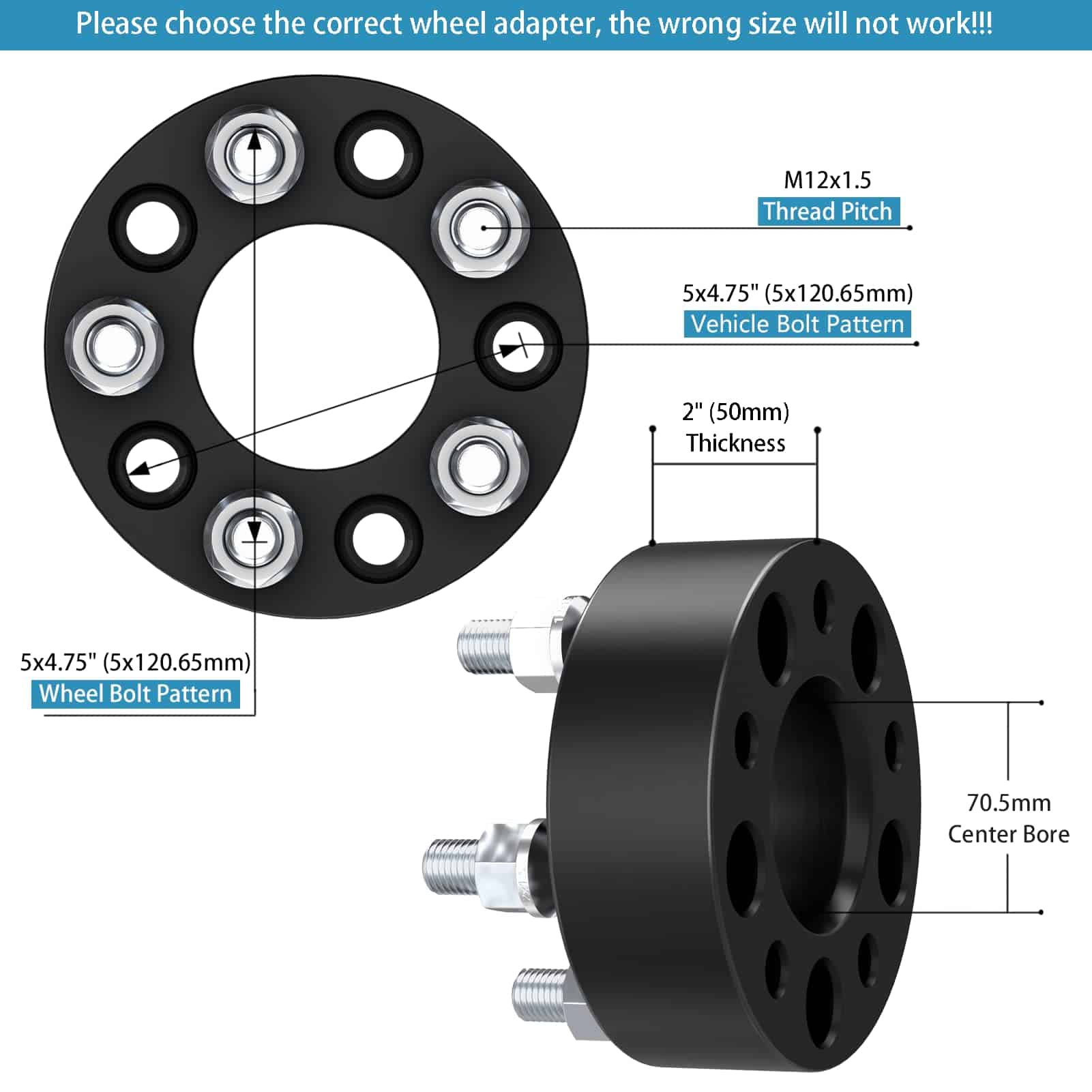 Espaciadores de Rueda 5x4.75 2"(50mm) Orificio 70.5mm con - Imagen 5