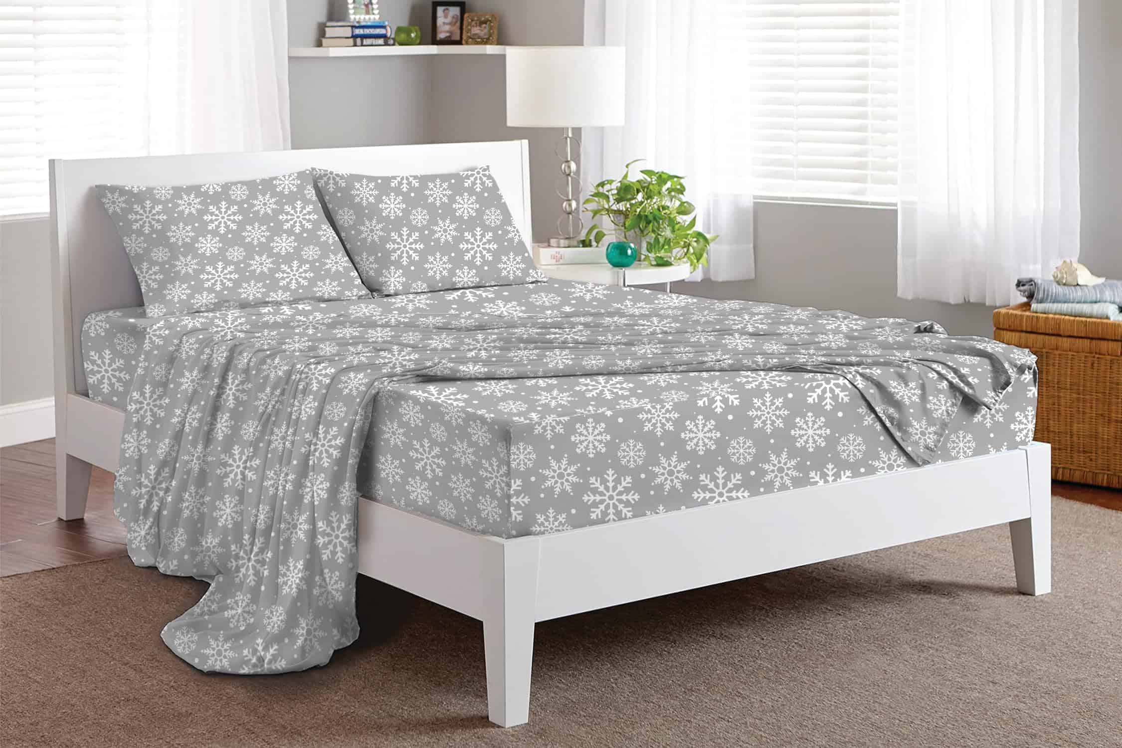 Juego de sábanas de franela 100% algodón -Copos de nieve - Imagen 5