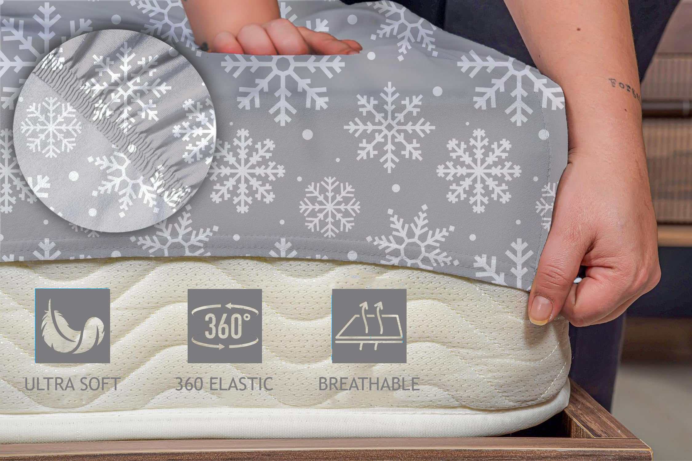 Juego de sábanas de franela 100% algodón -Copos de nieve - Imagen 6