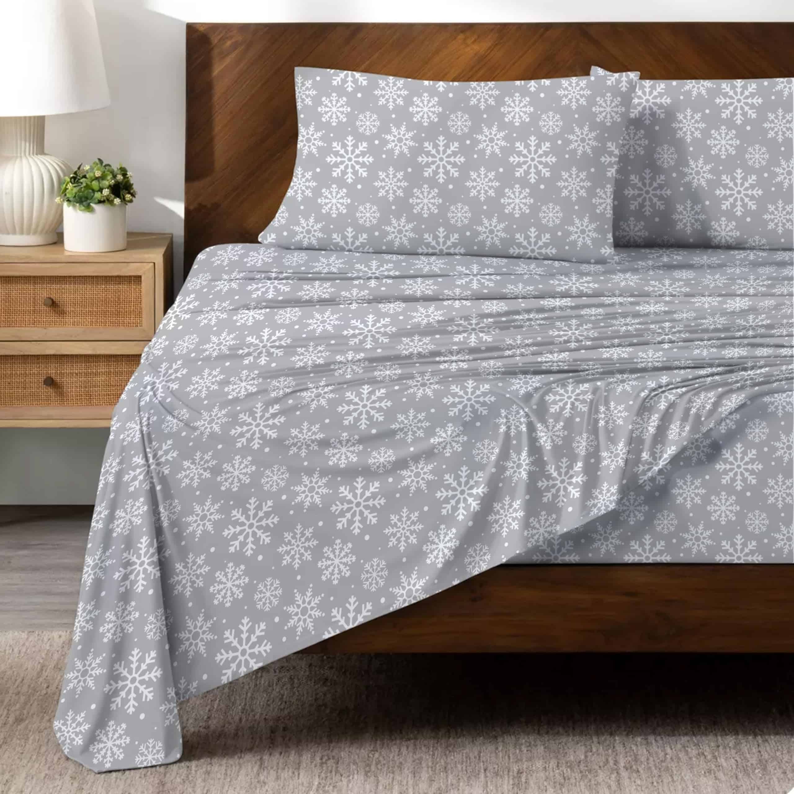 Juego de sábanas de franela 100% algodón -Copos de nieve - Imagen 7