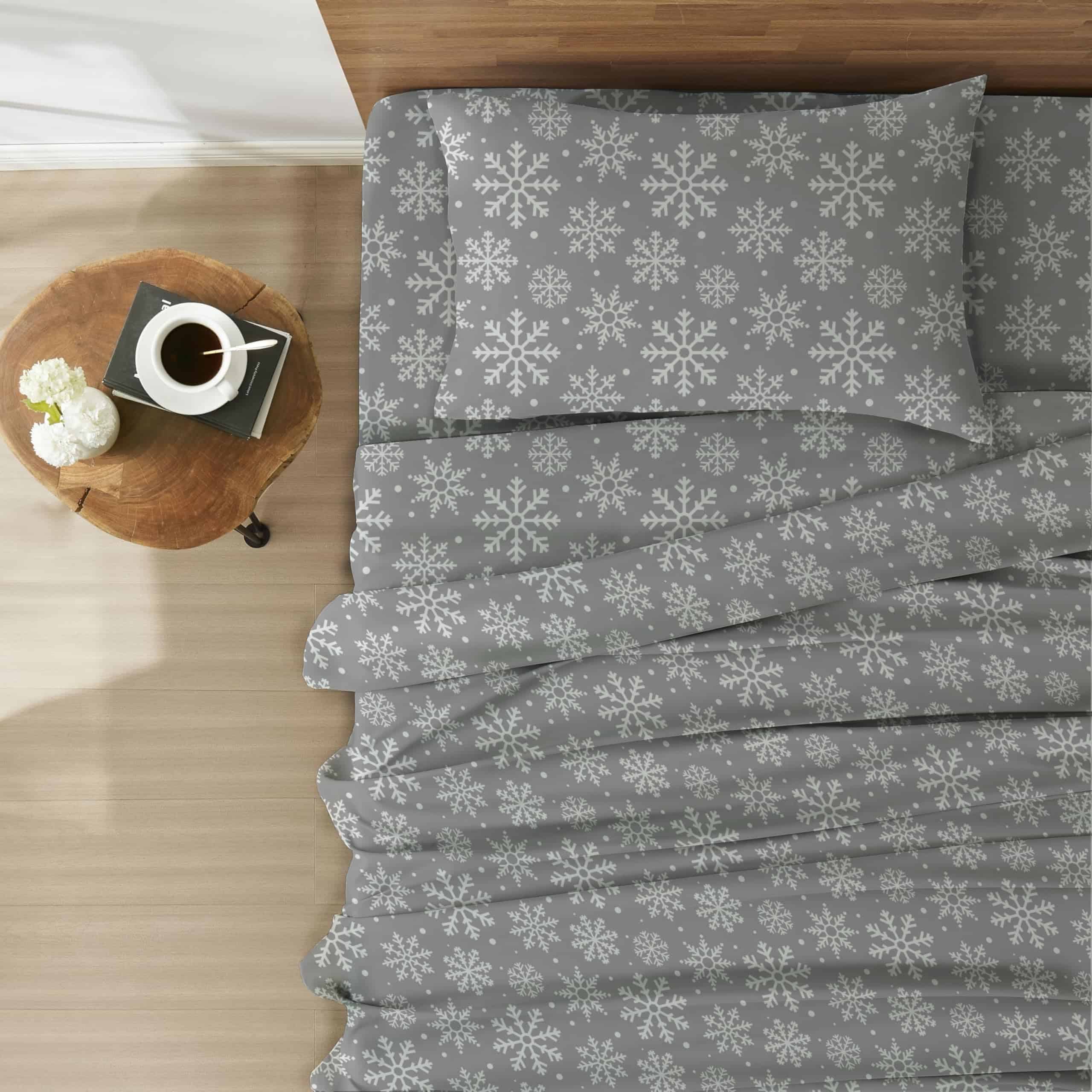 Juego de sábanas de franela 100% algodón -Copos de nieve - Imagen 3