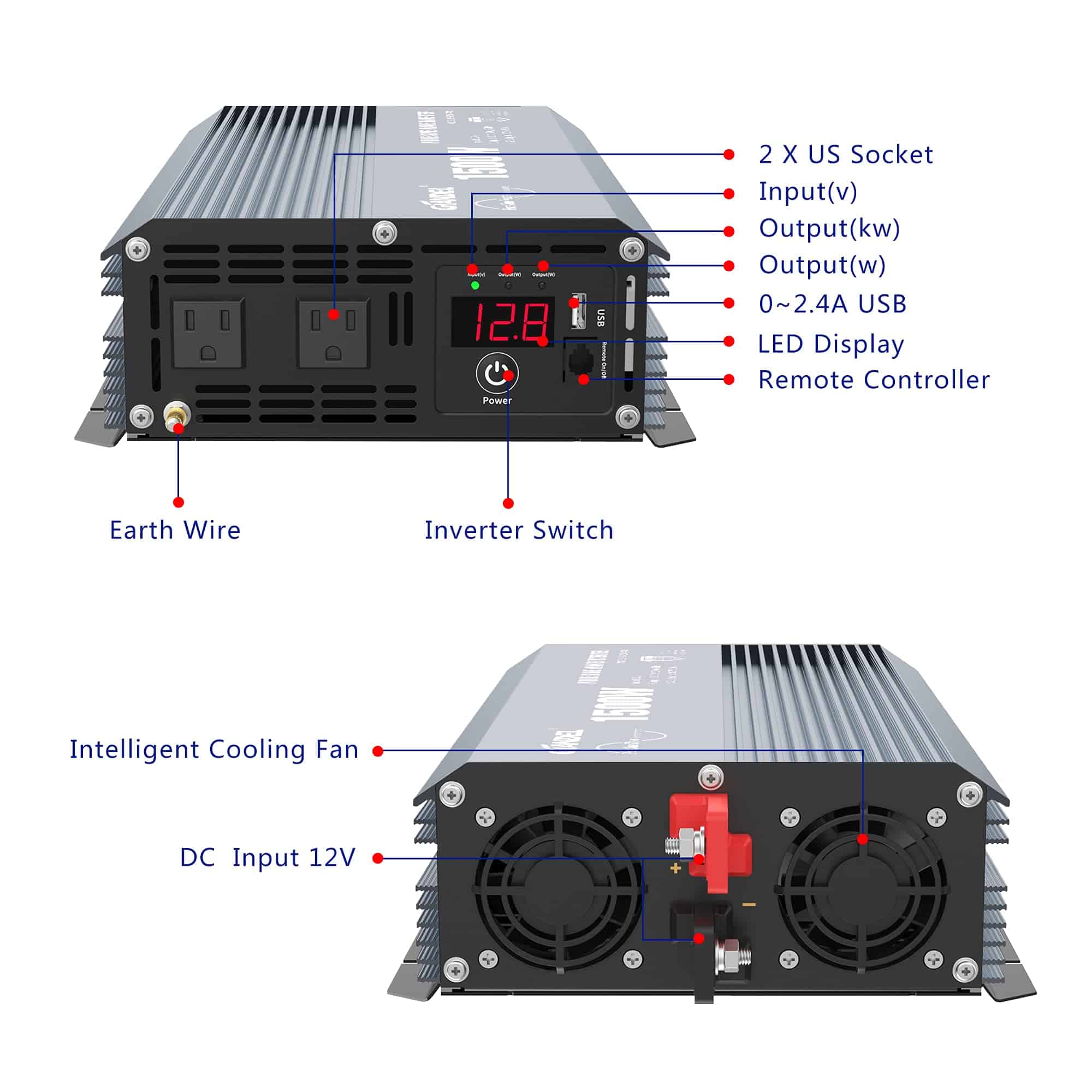Inversor de Potencia GIANDEL 1500W Onda Sinusoidal Pura DC - Imagen 7