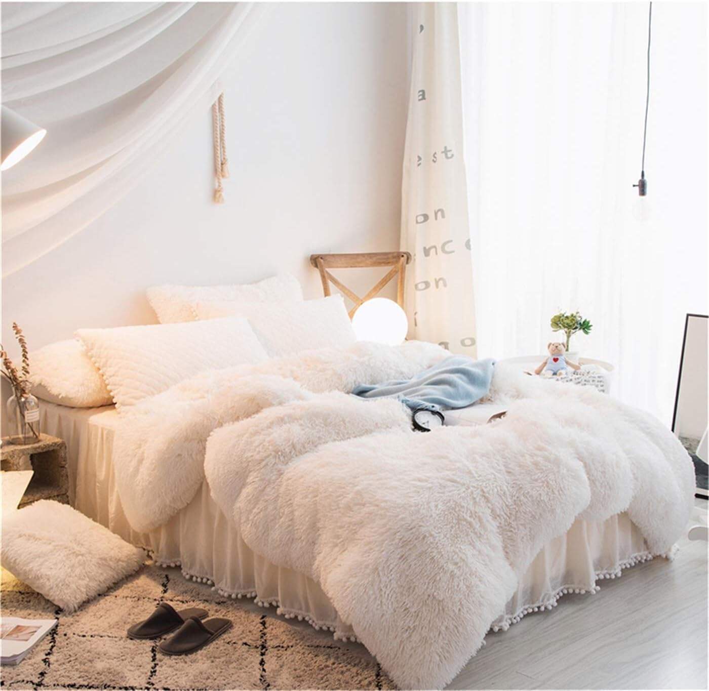 Juego de Funda Nórdica de Piel Sintética Blanca MOOWOO,