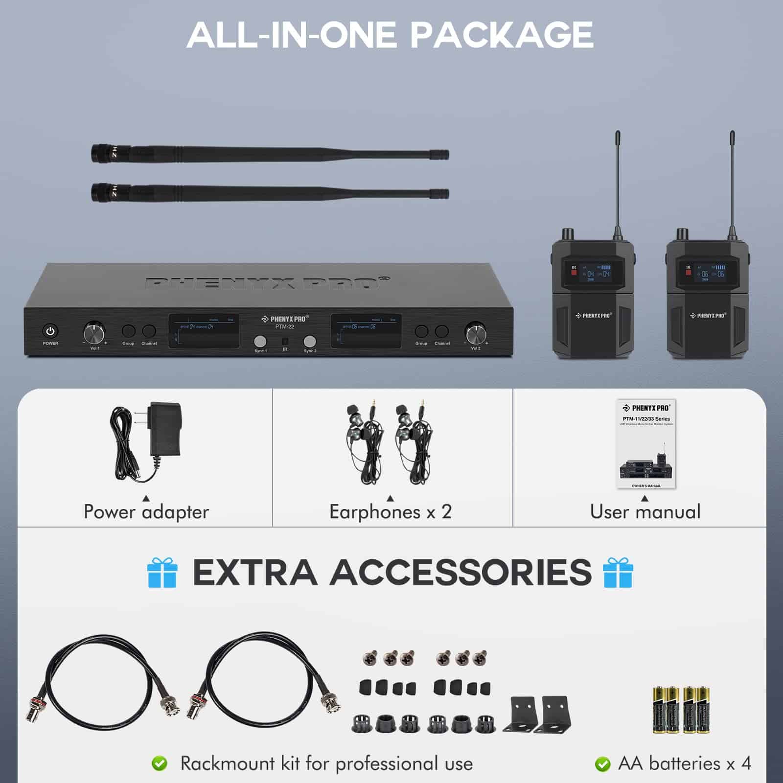 Sistema de monitor inalámbrico mono dual Phenyx Pro UHF, - Imagen 7