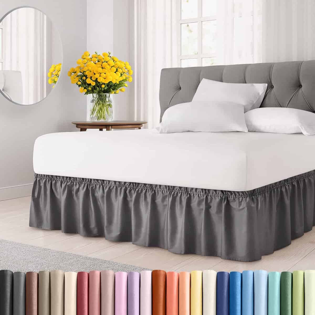 Faldón de Cama de Volantes para Cama Queen - Gris Oscuro -
