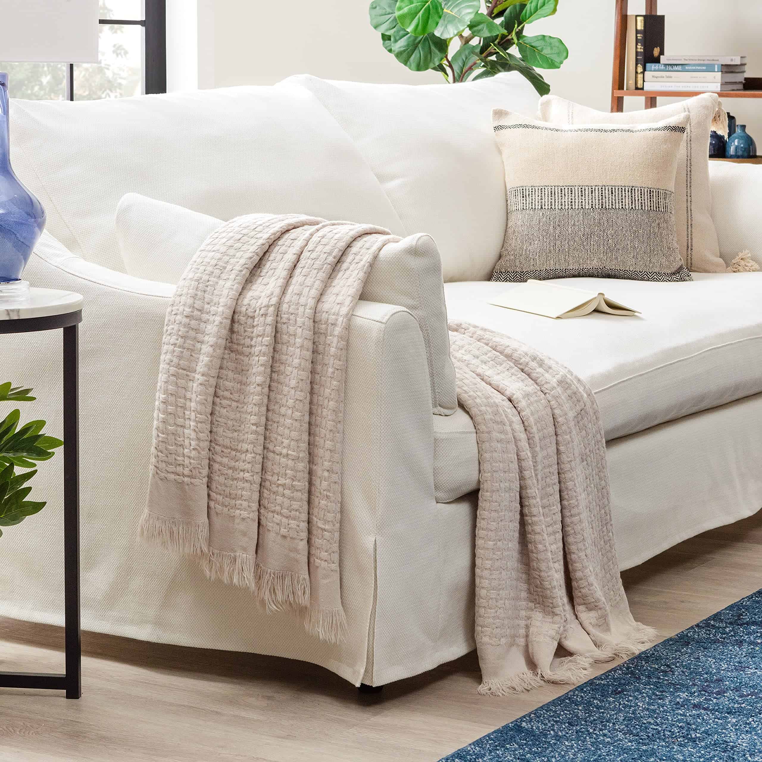 Manta de lana acrílica con textura de tejido de gofre