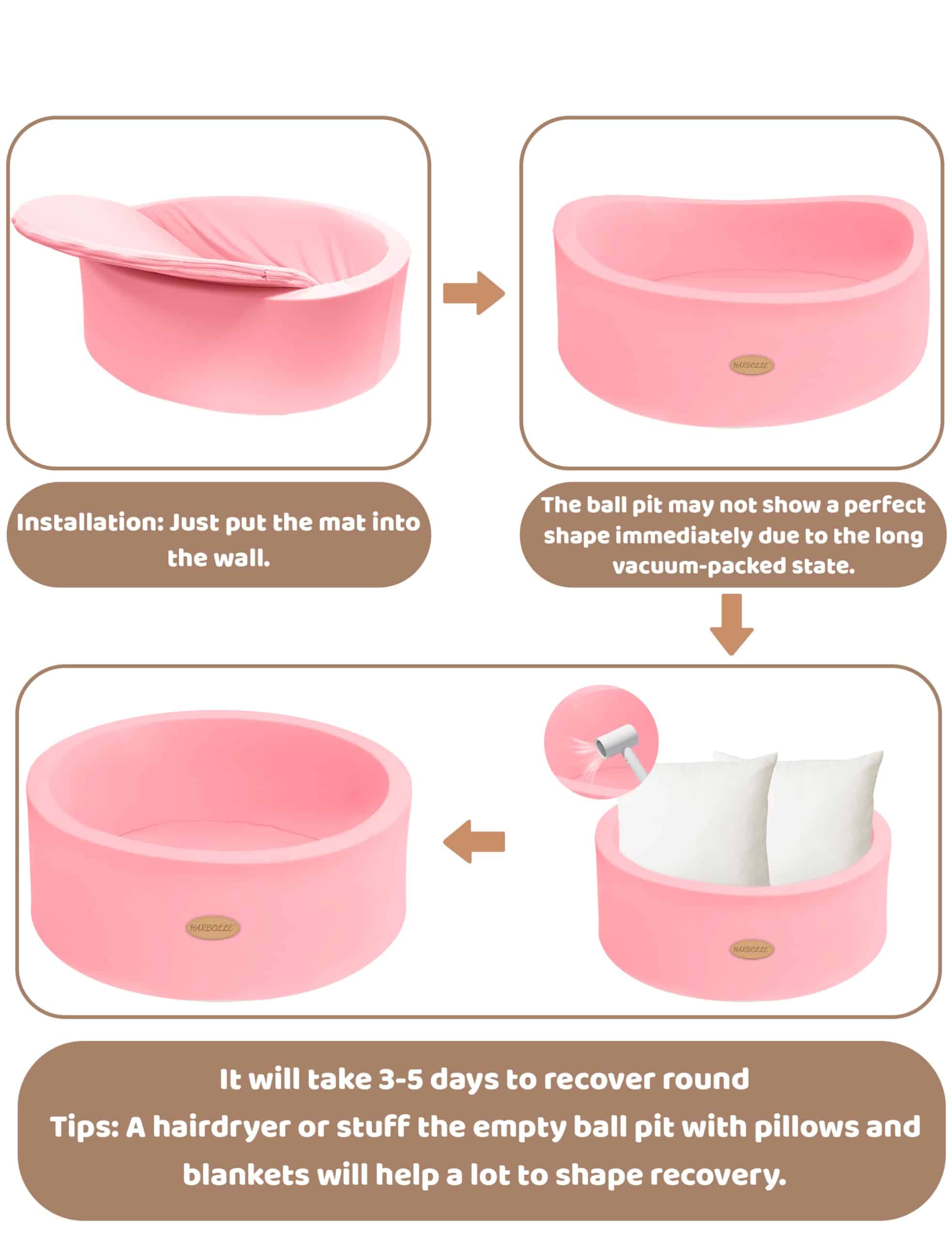 HARBOLLE Baby Ball Pit Soft Round Memory Foam -Rosa - Imagen 6