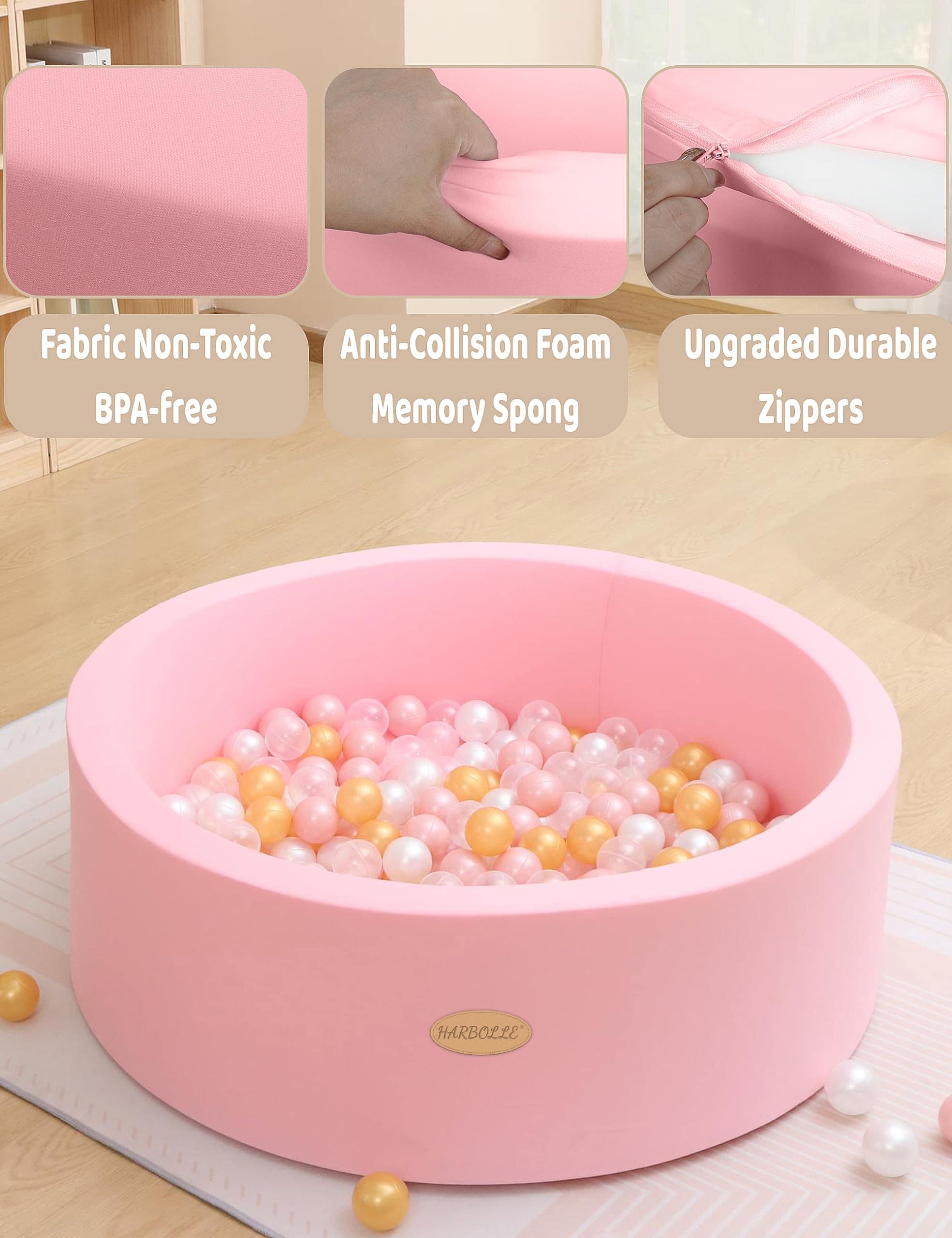HARBOLLE Baby Ball Pit Soft Round Memory Foam -Rosa - Imagen 5