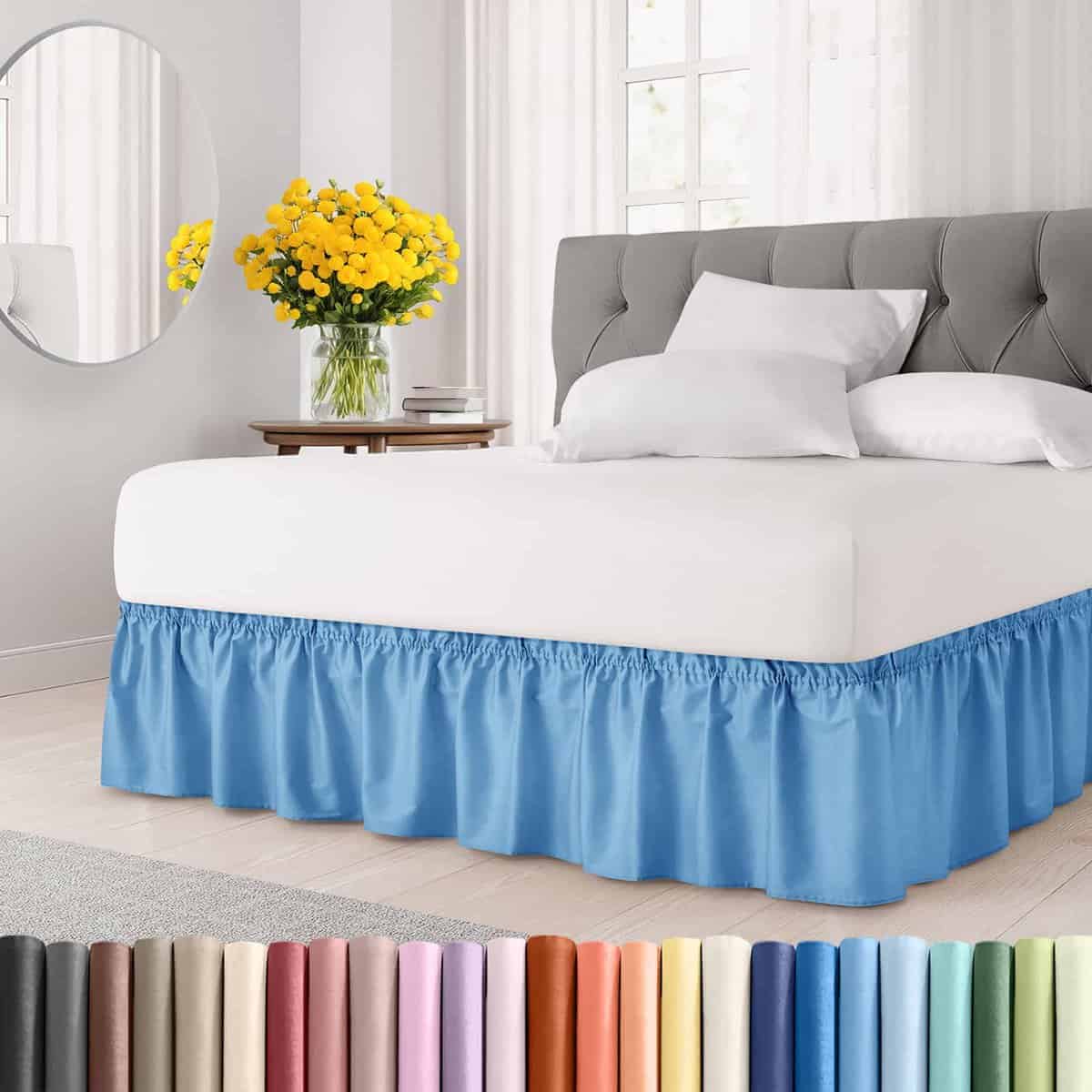 Faldón de cama con volantes envolvente - Azul -Azul Denim