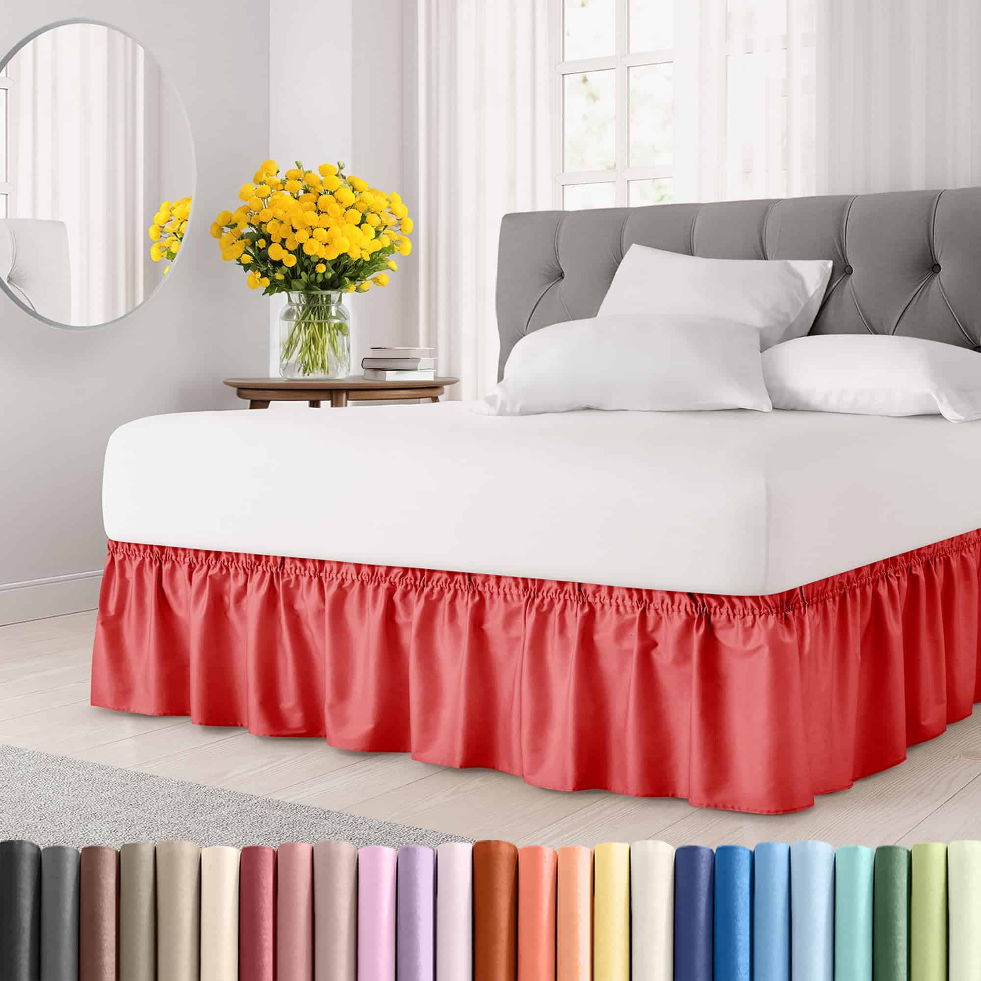 Faldón de Cama Plisado con Correa Elástica - Rojo - para