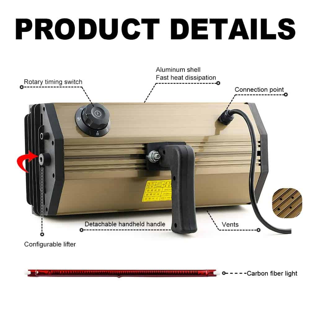 Lámpara de Curado de Pintura Infrarroja de 2000W Lámpara de - Imagen 6