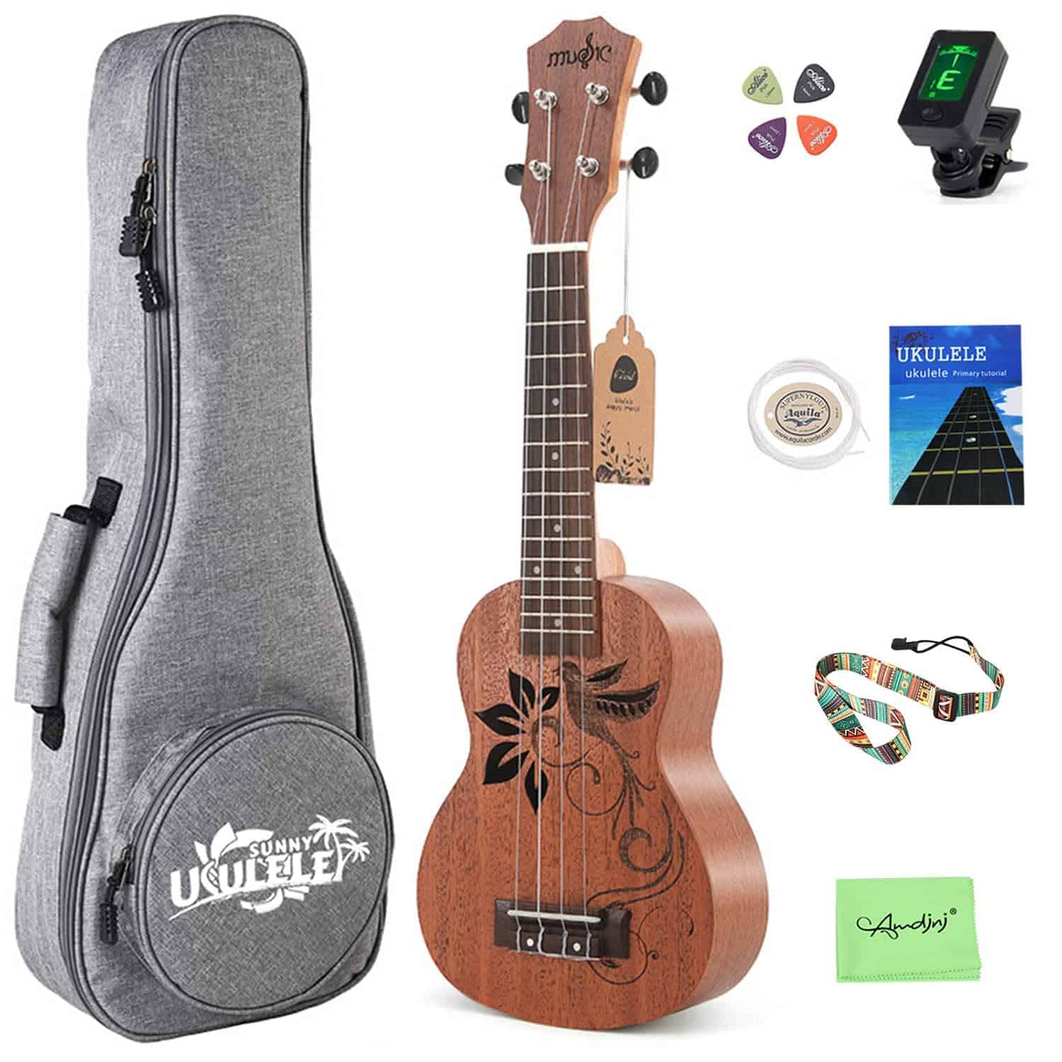 Ukulele Soprano Amdini Bird de 21 pulgadas en Sapele con