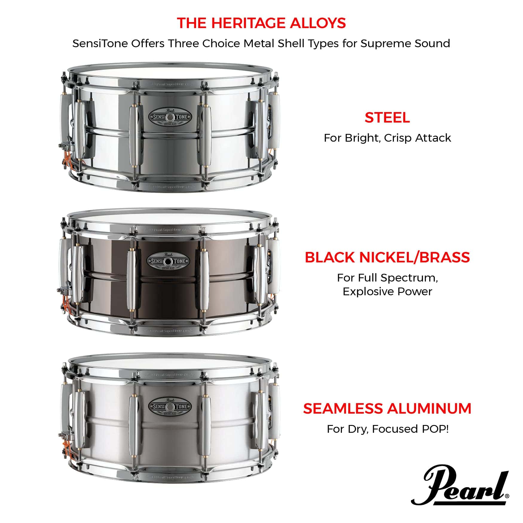 Pearl 14"x6.5" SensiTone Heritage Alloy Cromado sobre Acero - Imagen 6