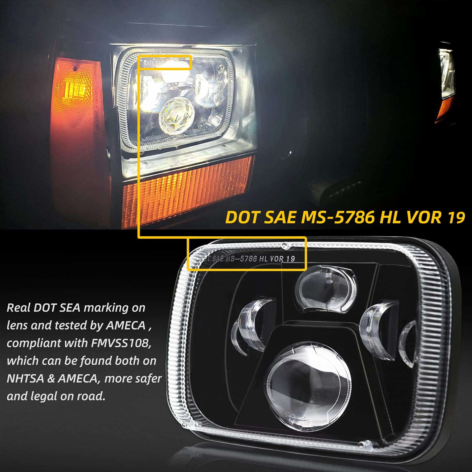 Faros LED Haitzu 5x7 7x6, Aprobados por la DOT, - Imagen 3