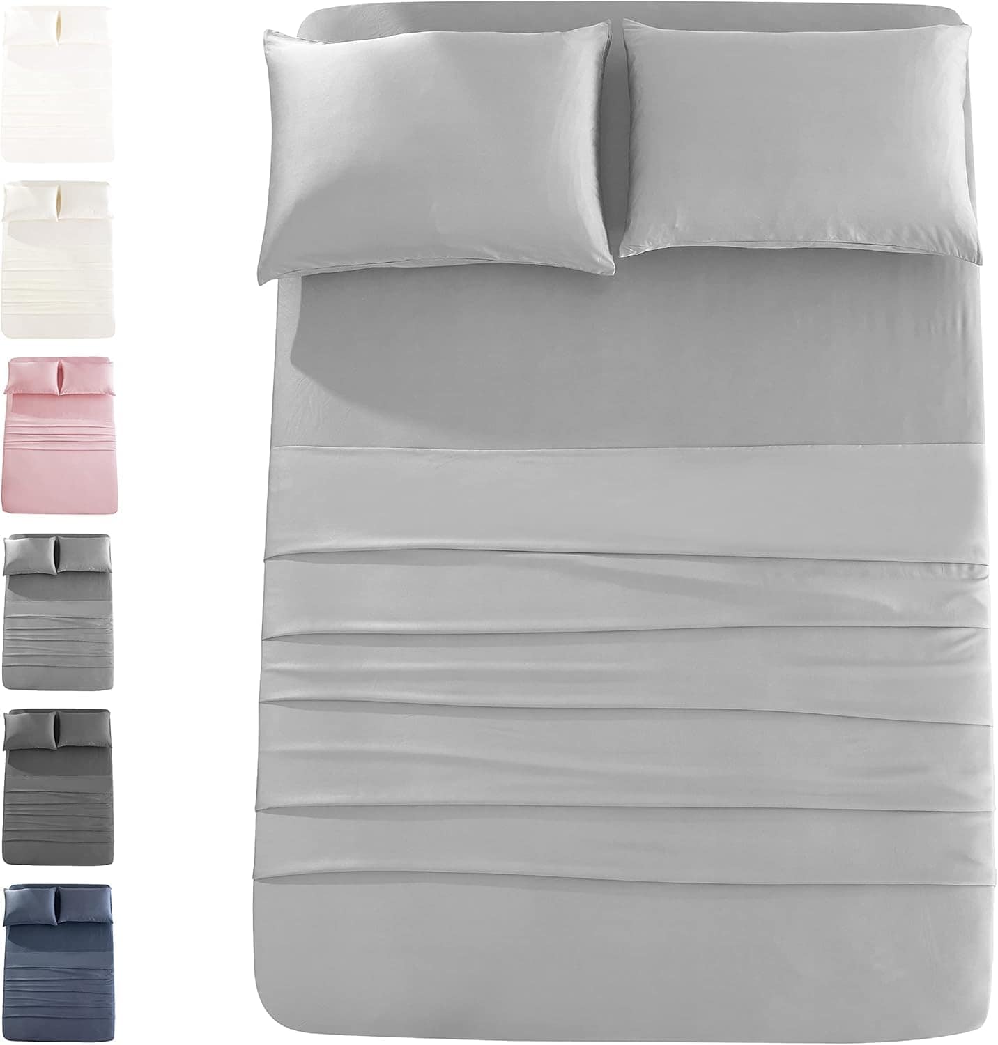 JOMO - Juego de Sábanas de Cama King - Gris Plateado,