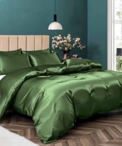 Juego de Funda de Edredón de Satén P Pothuiny -Verde Salvia