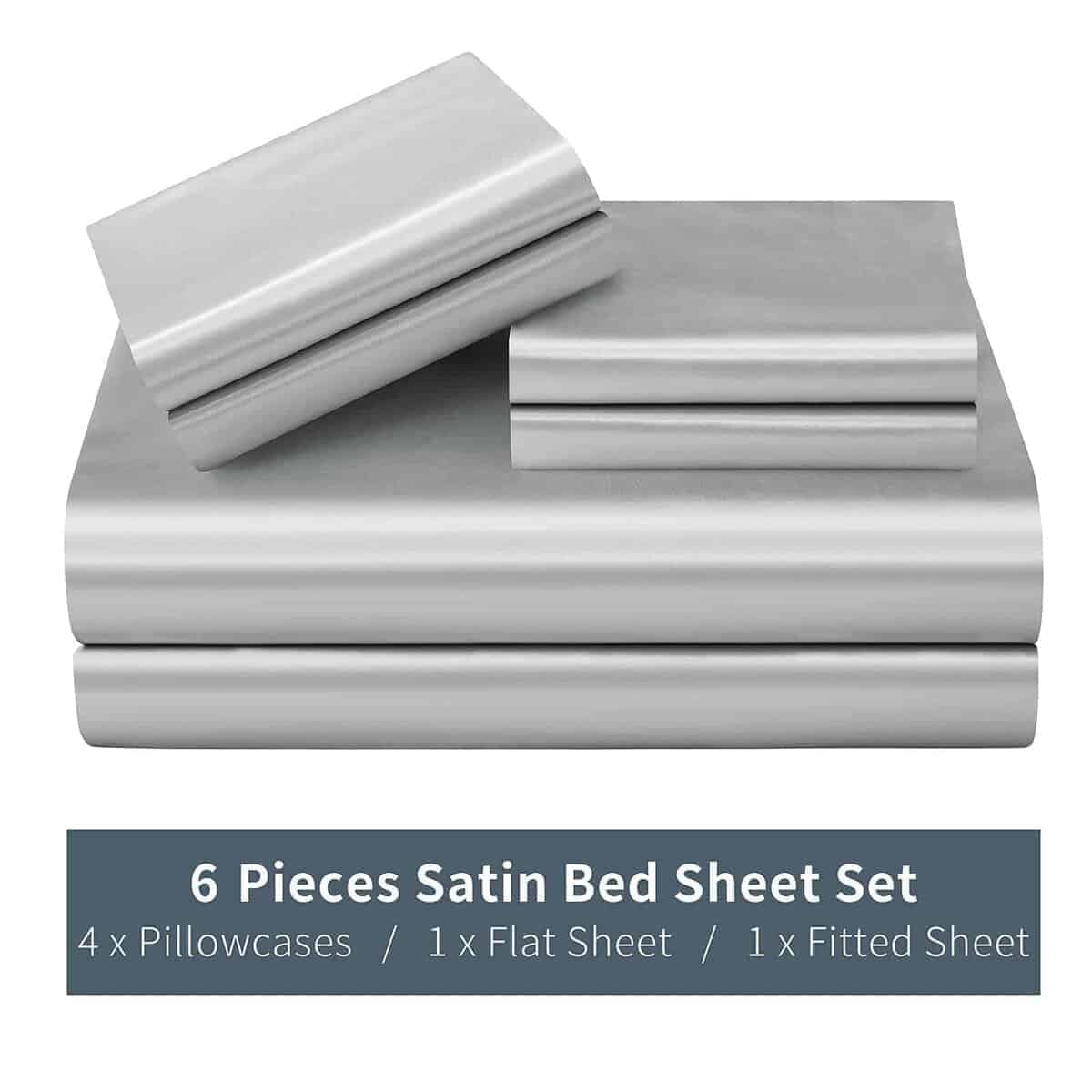 Juego de Sábanas de Satén P Pothuiny Full (6 Piezas, Gris - Imagen 8