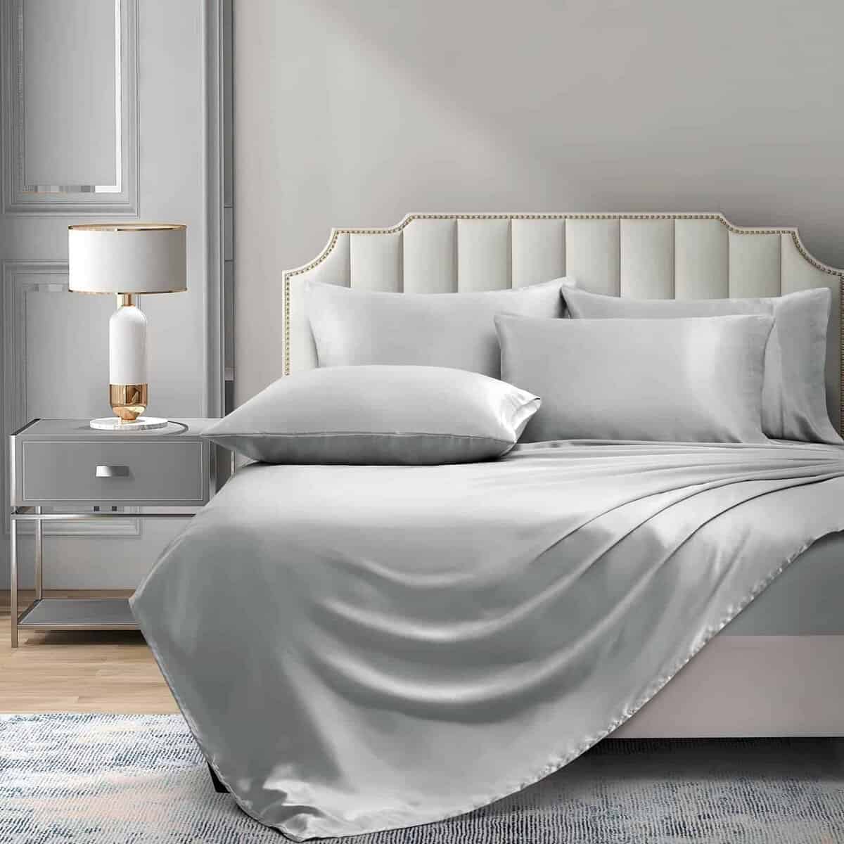 Juego de Sábanas de Satén P Pothuiny Full (6 Piezas, Gris - Imagen 4
