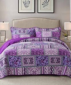 Juego de Colcha y Edredón Reversible de -Morado Clásico Bohe