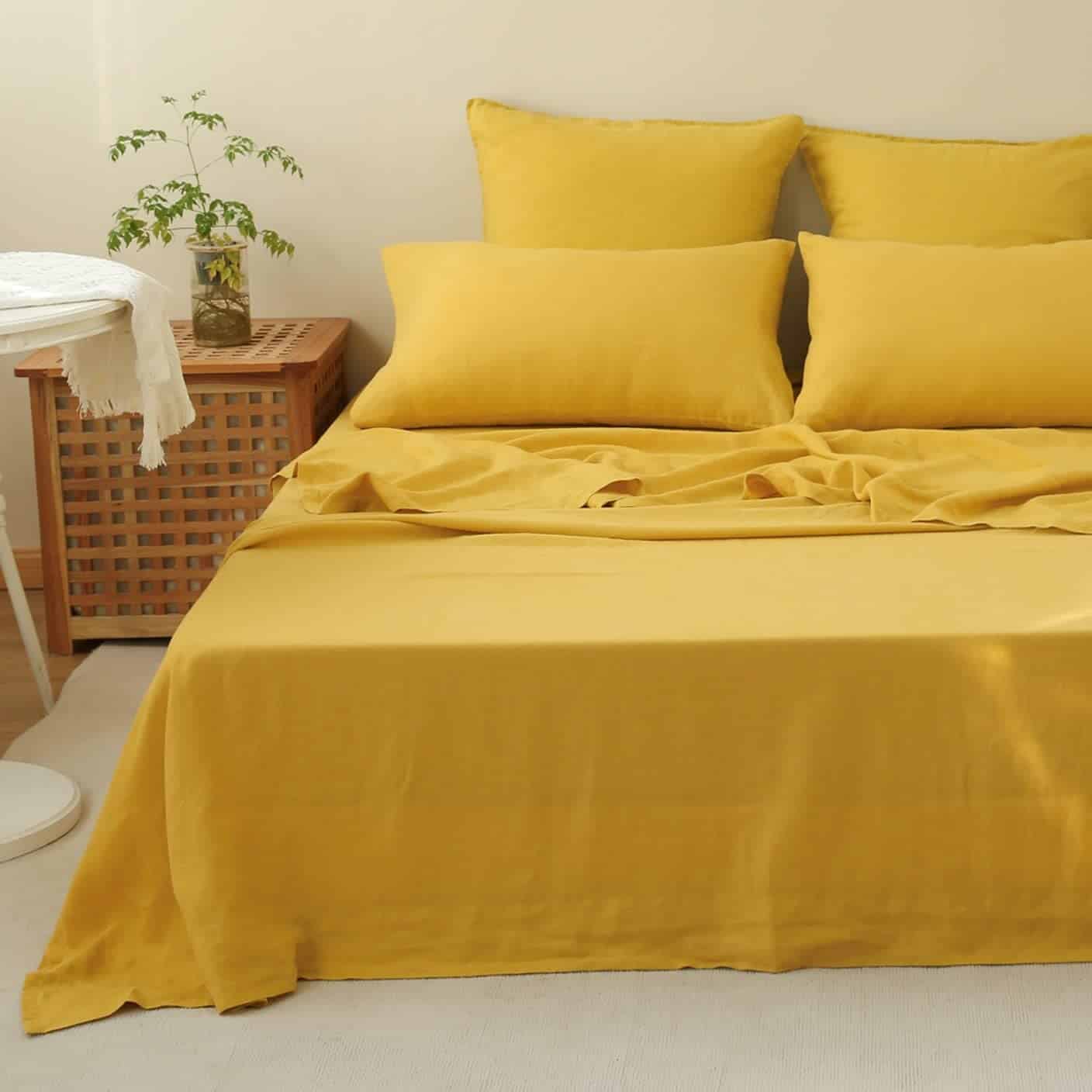 Juego de sábanas Simple&Opulence 100% Lino 4 -Amarillo Mosta