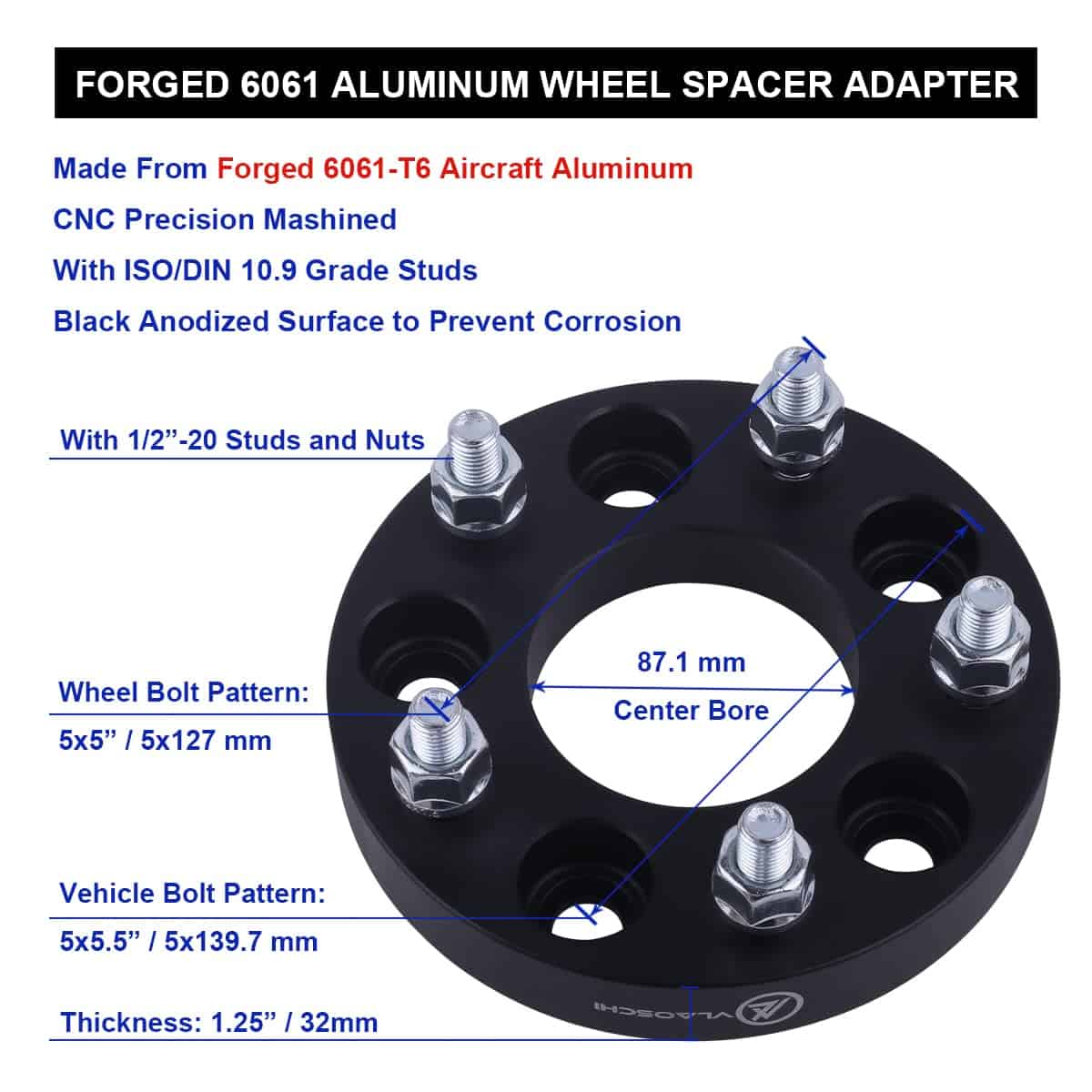 Adaptadores de Rueda Negros Forjados 5x5.5 a 5x5 de 1.25 - Imagen 6