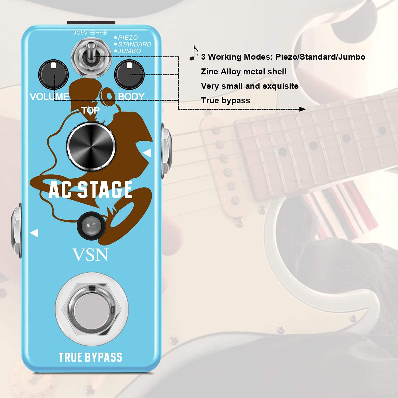 Pedal simulador de guitarra acústica VSN, Pedal de efectos - Imagen 5