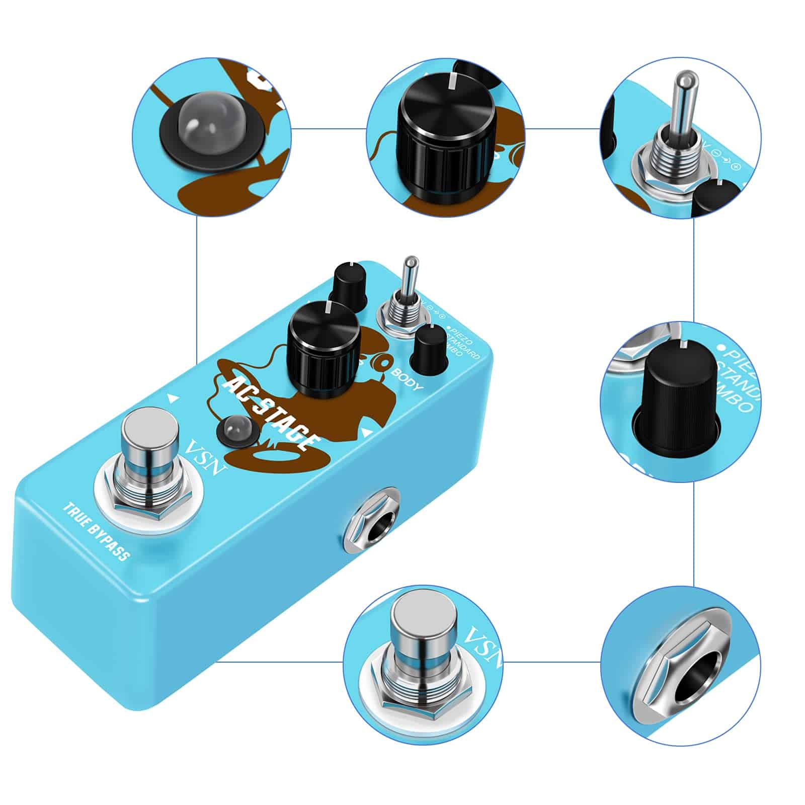 Pedal simulador de guitarra acústica VSN, Pedal de efectos - Imagen 6