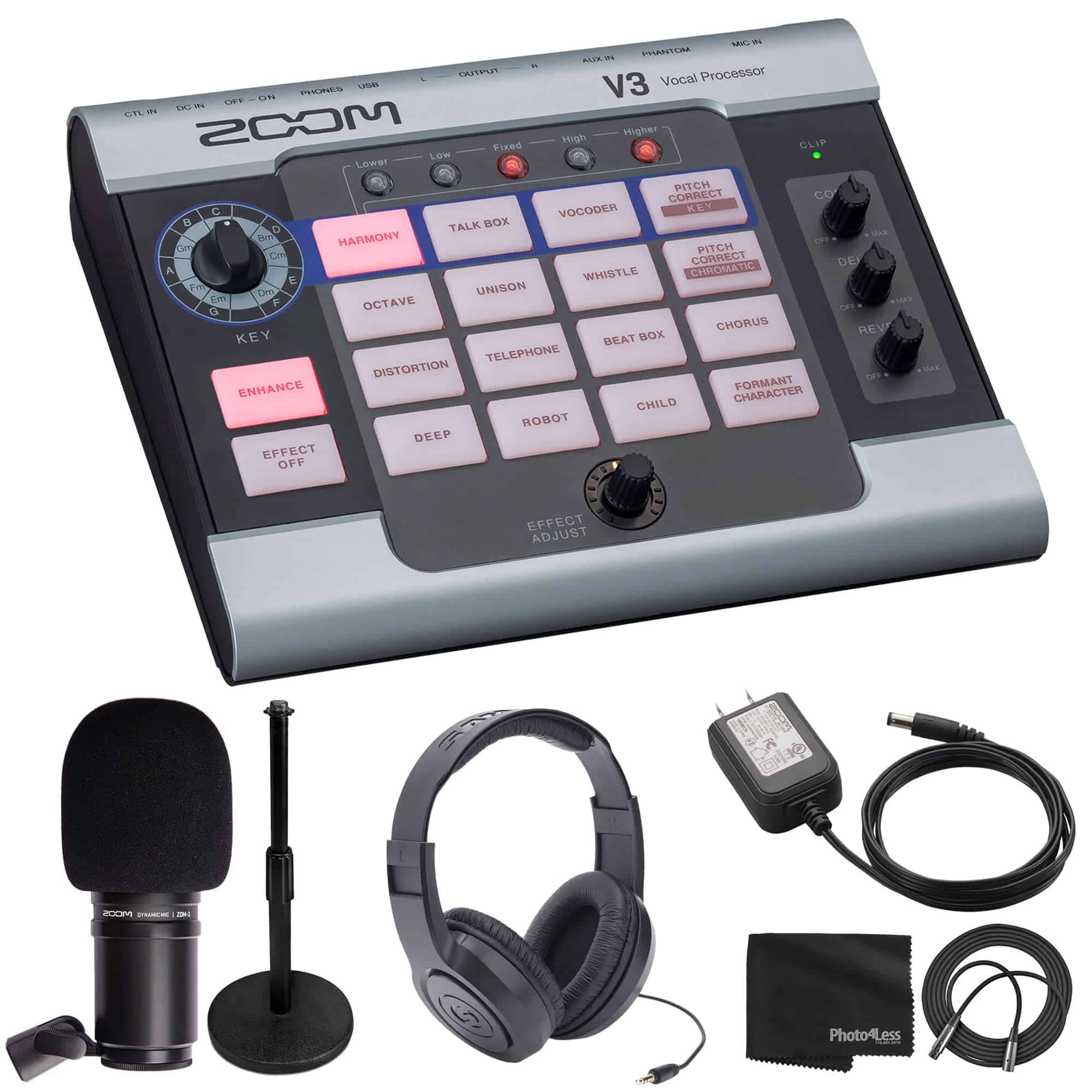 Procesador de Efectos Vocales Zoom V3 + Micrófono Dinámico