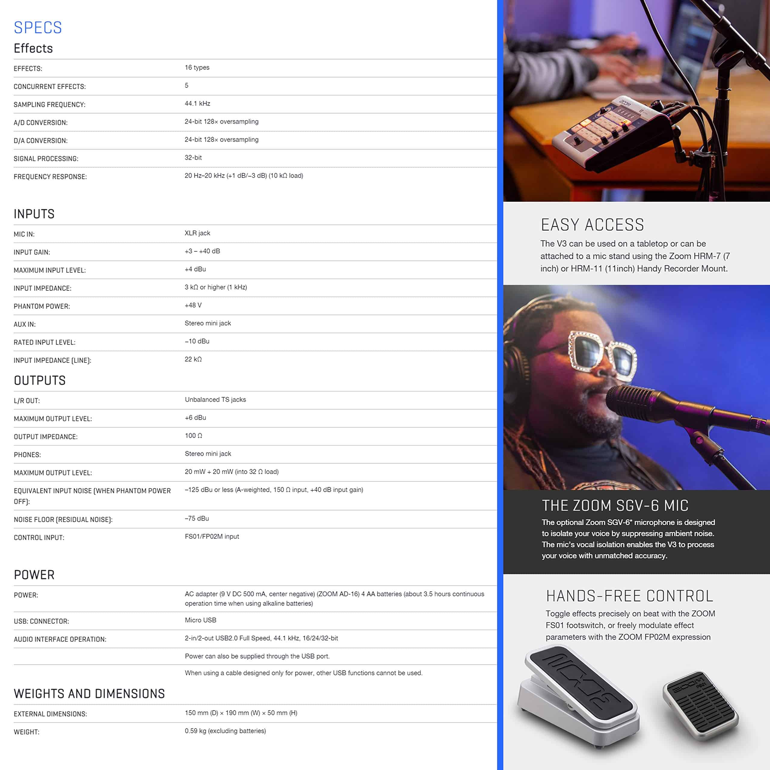 Procesador de Efectos Vocales Zoom V3 + Micrófono Dinámico - Imagen 4