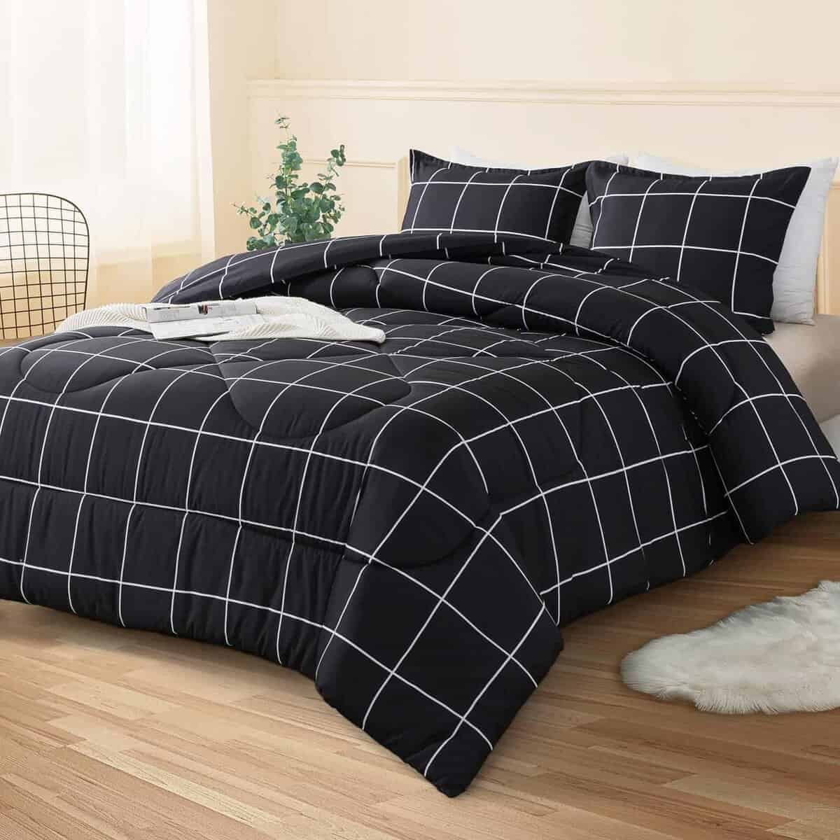 Andency Juego de Funda Nórdica a Cuadros Negro Individual - Imagen 4