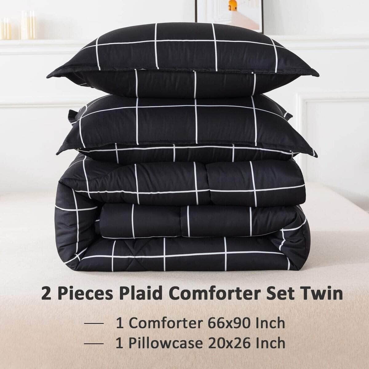 Andency Juego de Funda Nórdica a Cuadros Negro Individual - Imagen 6