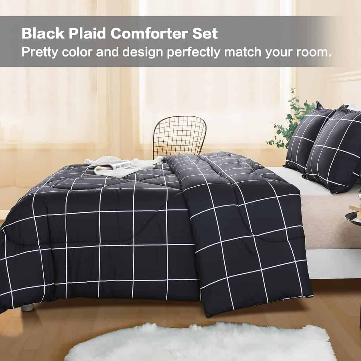 Andency Juego de Funda Nórdica a Cuadros Negro Individual - Imagen 8