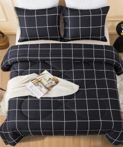 Andency Juego de Funda Nórdica a Cuadros Negro Individual