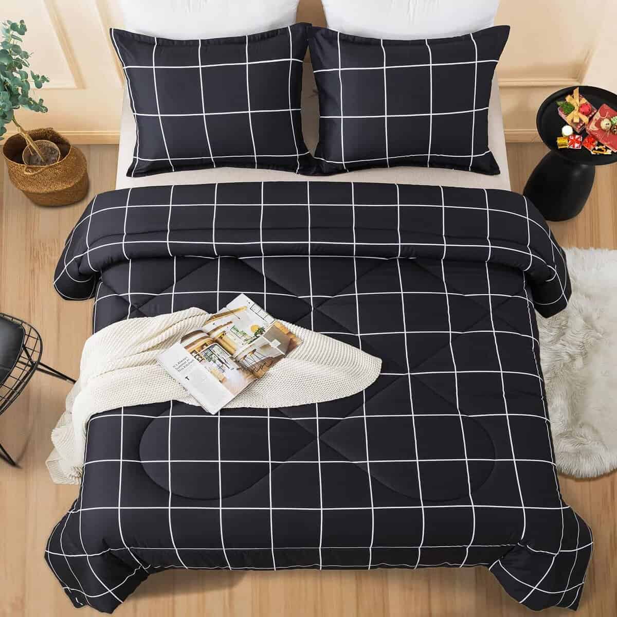 Andency Juego de Funda Nórdica a Cuadros Negro Individual