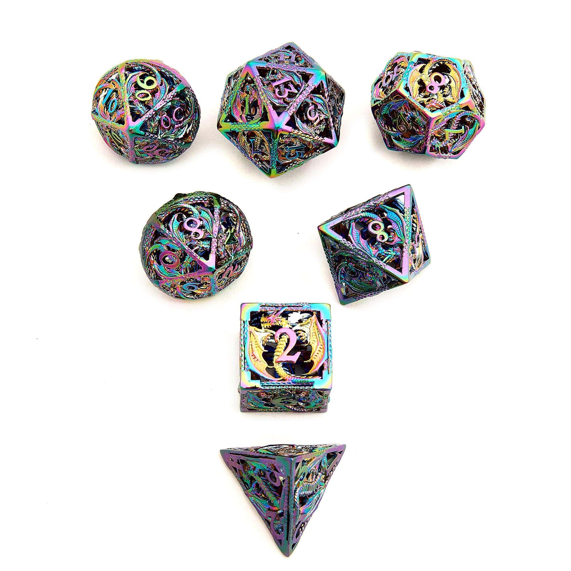 Juego de Dados de DND de Patrón de Dragón Hueco de Metal 7 - Imagen 4