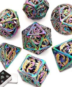 Juego de Dados de DND de Patrón de Dragón Hueco de Metal 7