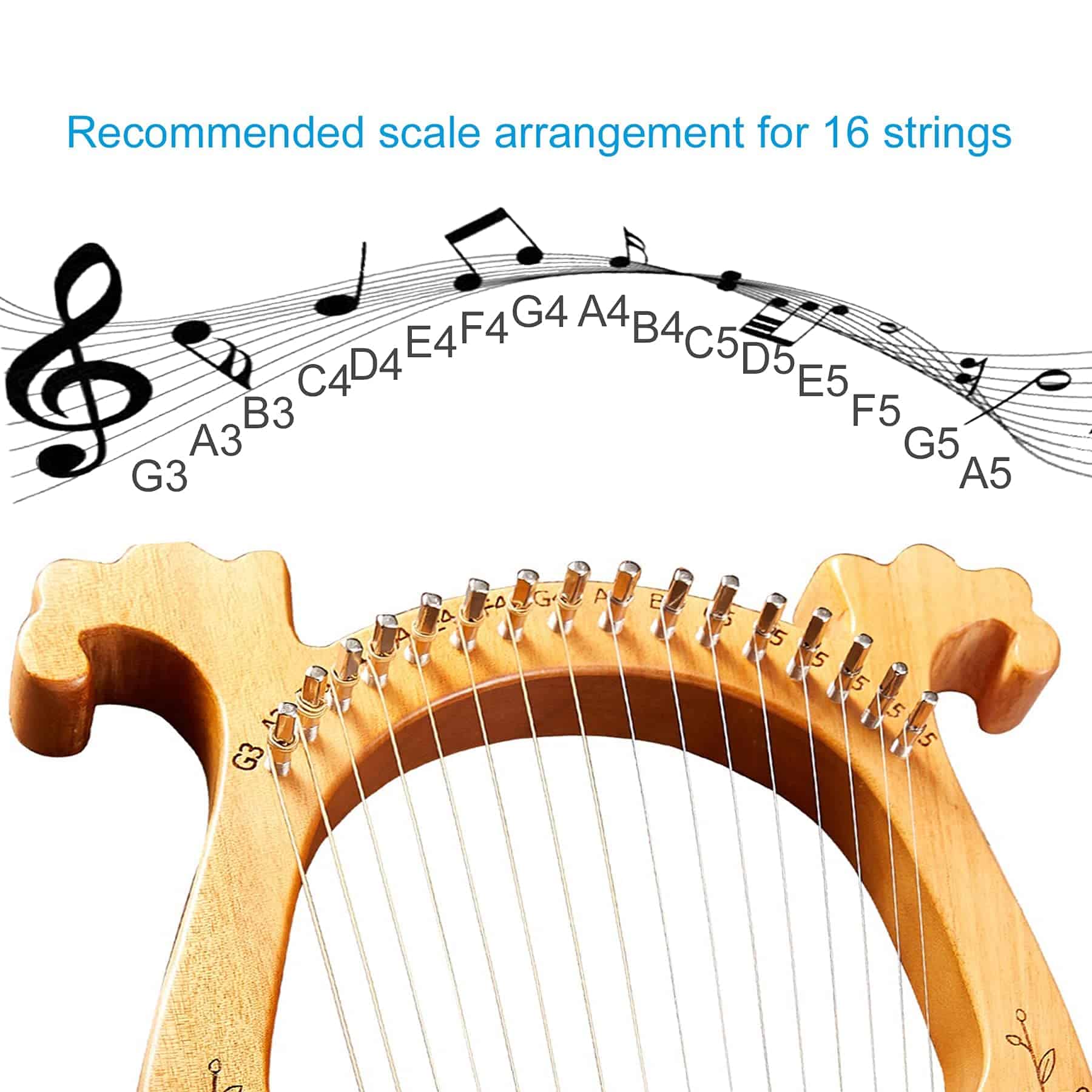 Arpa Lira TienClef de 16 Cuerdas de Metal Estilo Grecia - Imagen 4