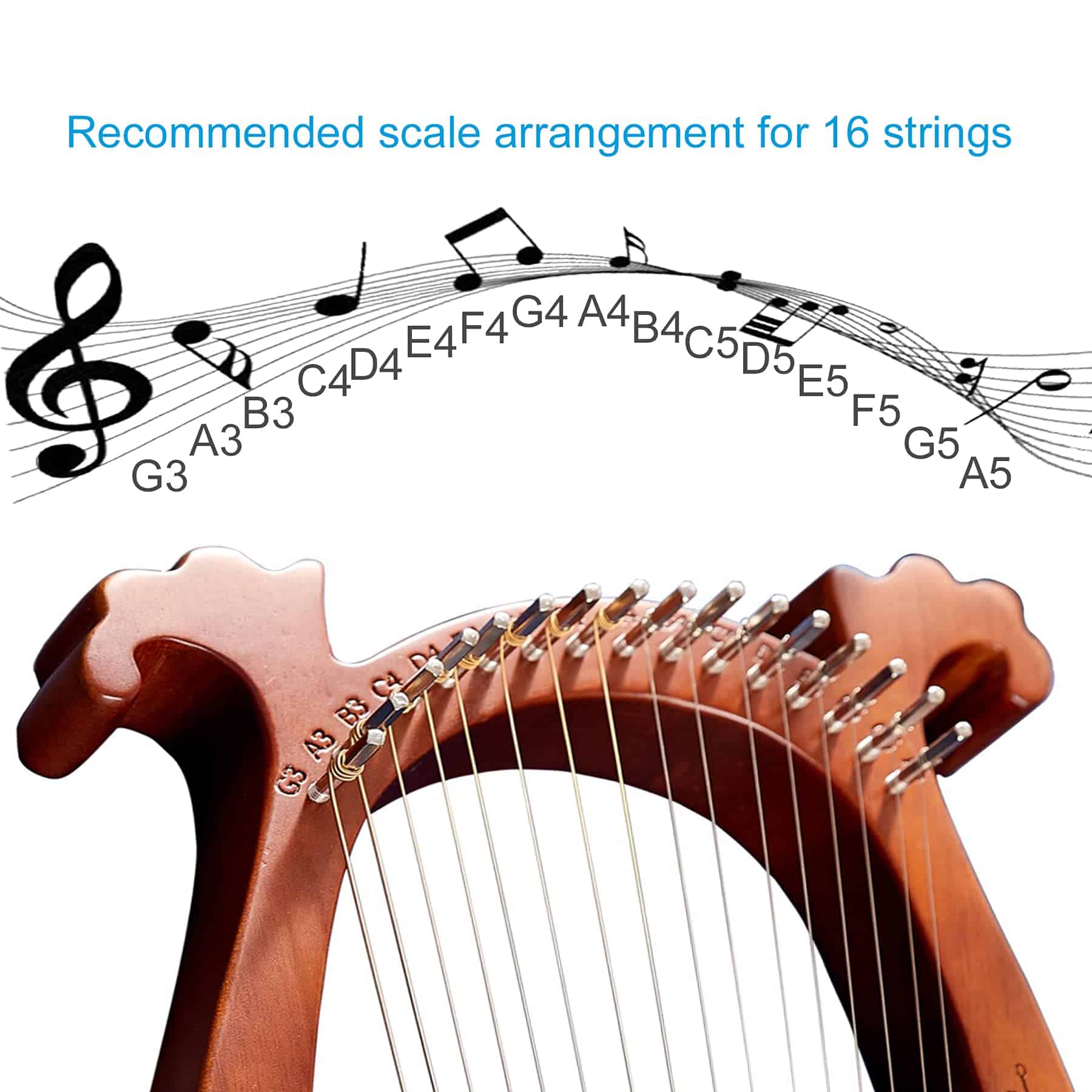 Arpa Lira TienClef 16 Cuerdas Metálicas Estilo Grecia - Imagen 3