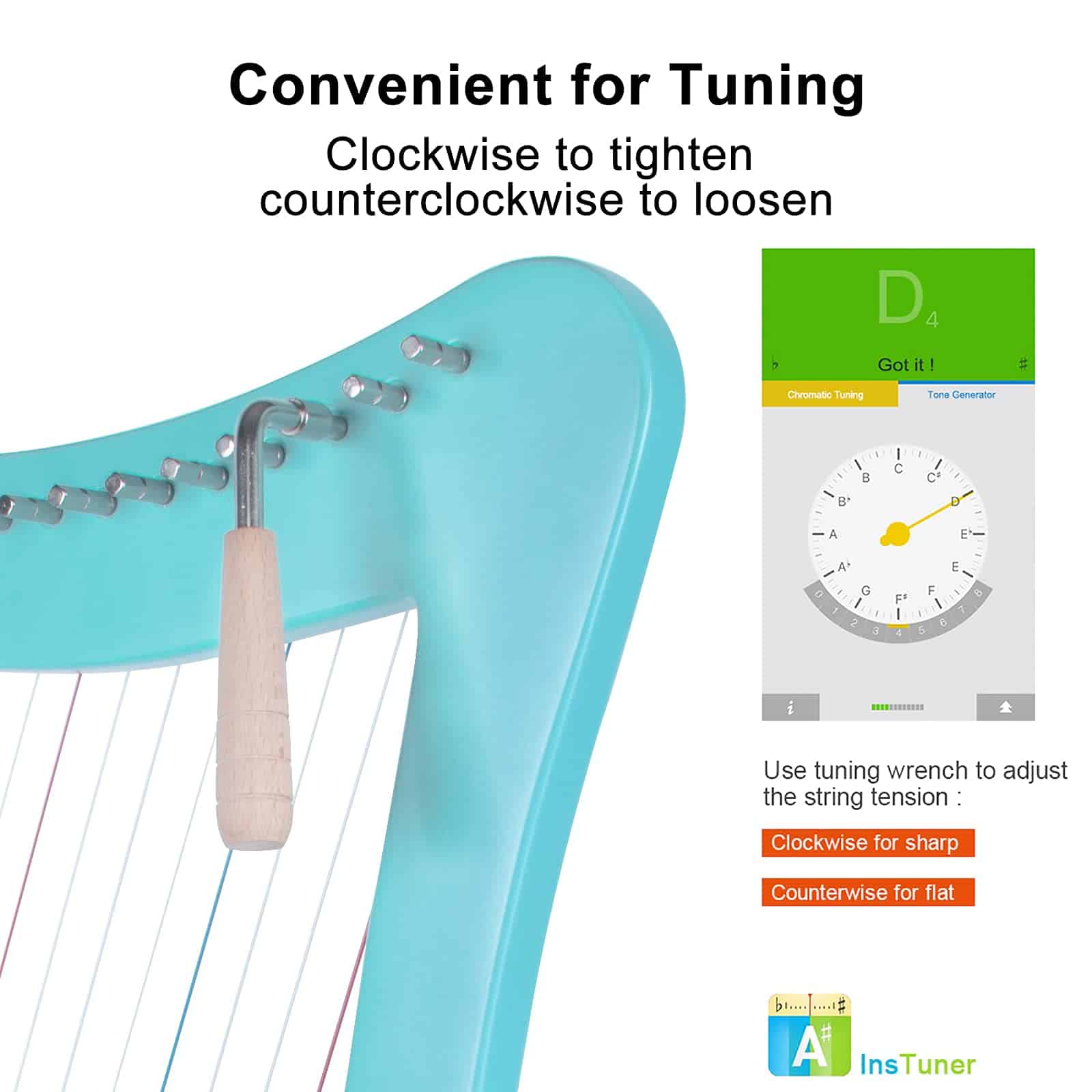 Arpa de Lira de 15 Cuerdas 22 Pulgadas de Madera de Abedul - Imagen 7