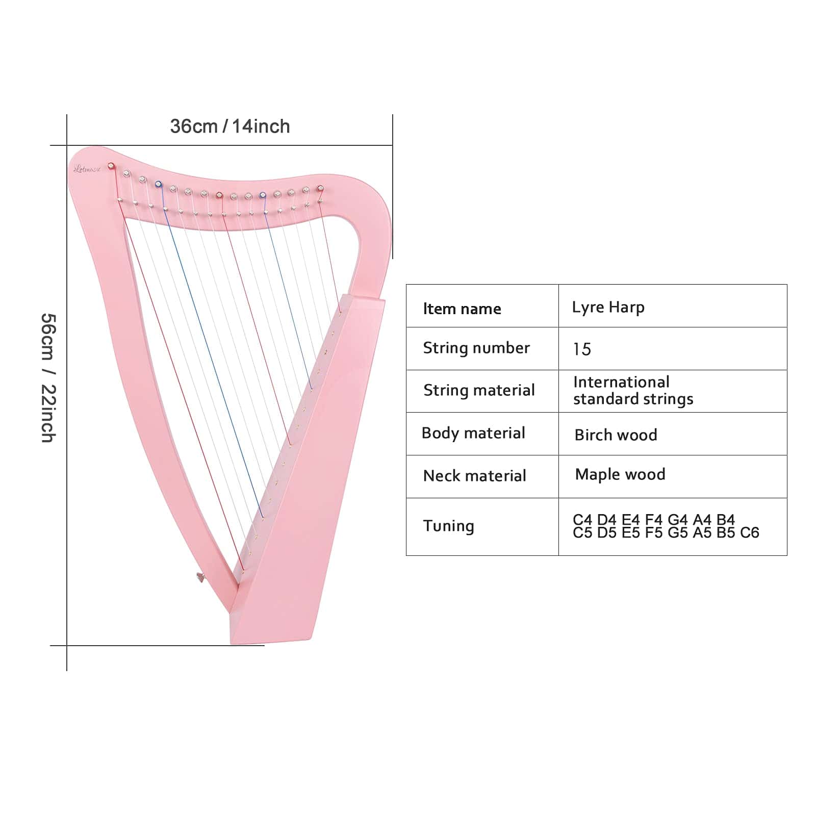 Arpa Lira de 15 cuerdas 22 pulgadas Instrumento Musical de - Imagen 7